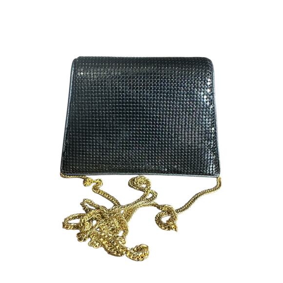 Vintage Whiting & Davis Purse Black Metal Mesh Flap Clutch Handbag chain strap - Picture 1 of 9